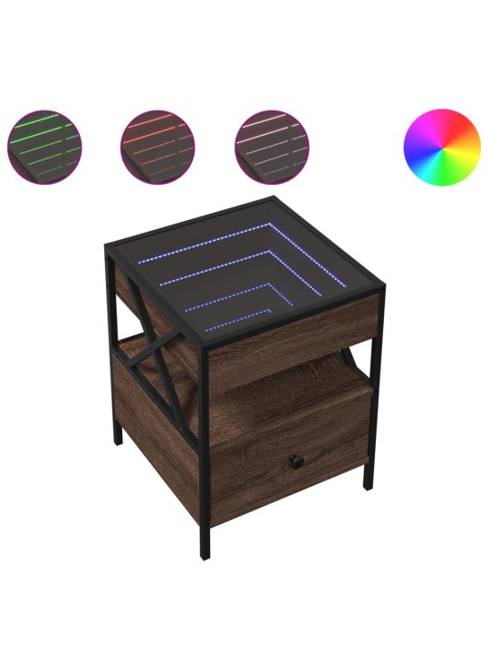 Kavos staliukas su Infinity LED lemputėmis, rudas, 40x40x51cm