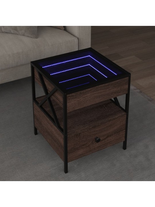 Kavos staliukas su Infinity LED lemputėmis, rudas, 40x40x51cm