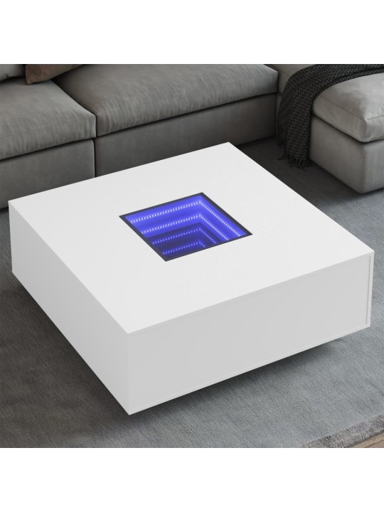 Kavos staliukas su Infinity LED, baltas, 100x100x40cm