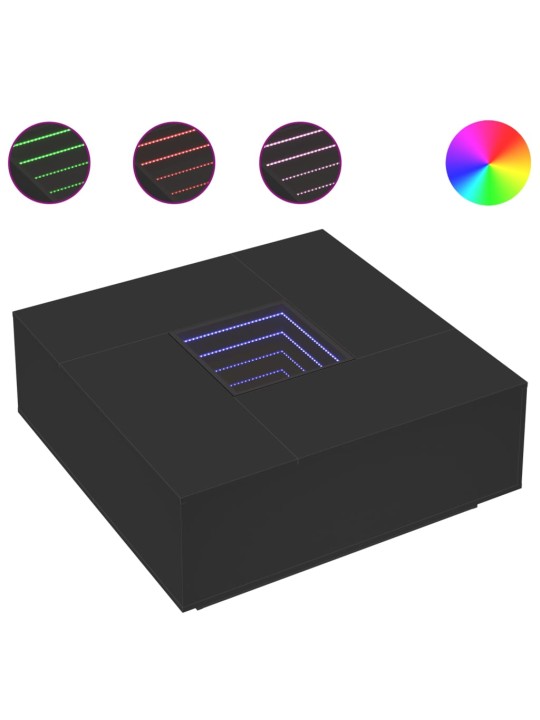 Kavos staliukas su Infinity LED, juodas, 100x100x40cm