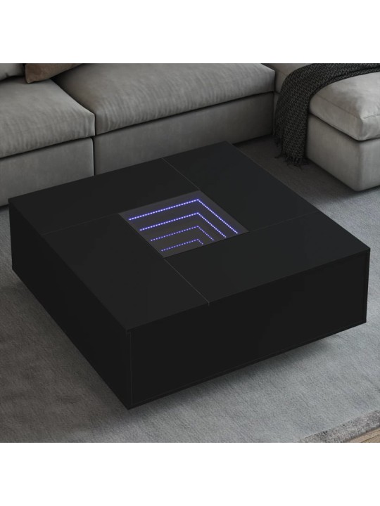 Kavos staliukas su Infinity LED, juodas, 100x100x40cm