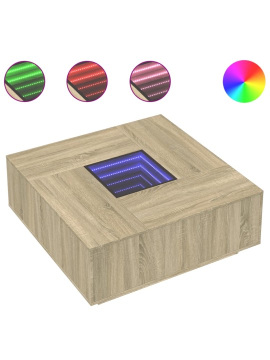 Kavos staliukas su Infinity LED, ąžuolo, 100x100x40cm