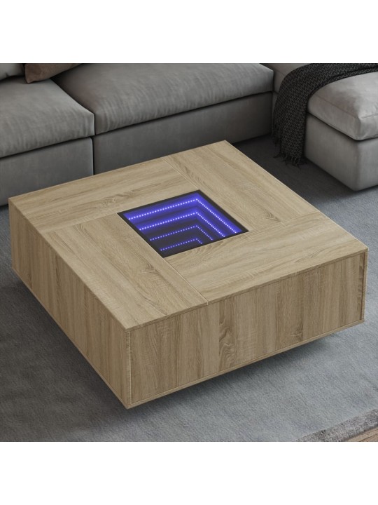 Kavos staliukas su Infinity LED, ąžuolo, 100x100x40cm
