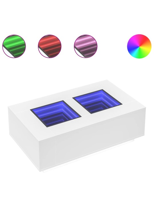 Kavos staliukas su Infinity LED, baltas, 116x69x40cm