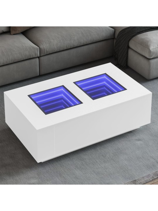 Kavos staliukas su Infinity LED, baltas, 116x69x40cm