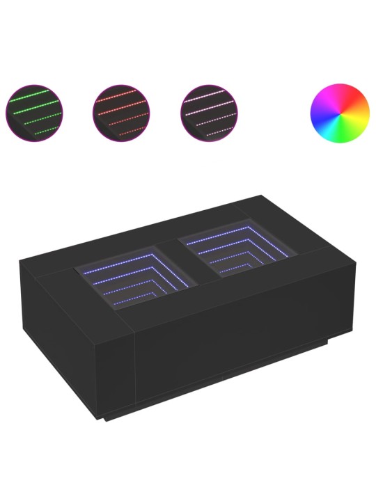 Kavos staliukas su Infinity LED, juodas, 116x69x40cm