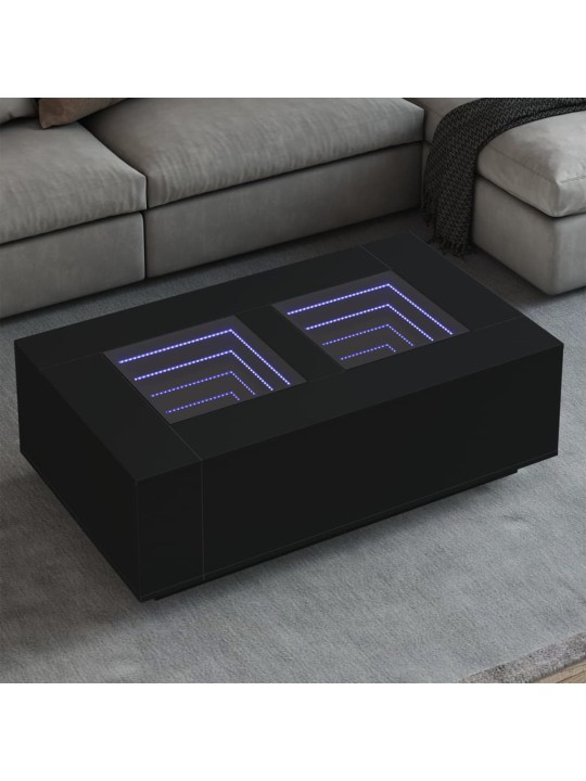Kavos staliukas su Infinity LED, juodas, 116x69x40cm