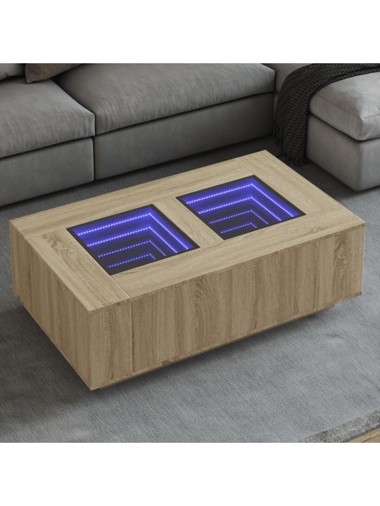 Kavos staliukas su Infinity LED, ąžuolo, 116x69x40cm