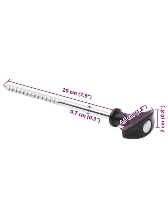 Palapinės kaiščiai, 12vnt., 20cm, skersmuo 7mm, plienas