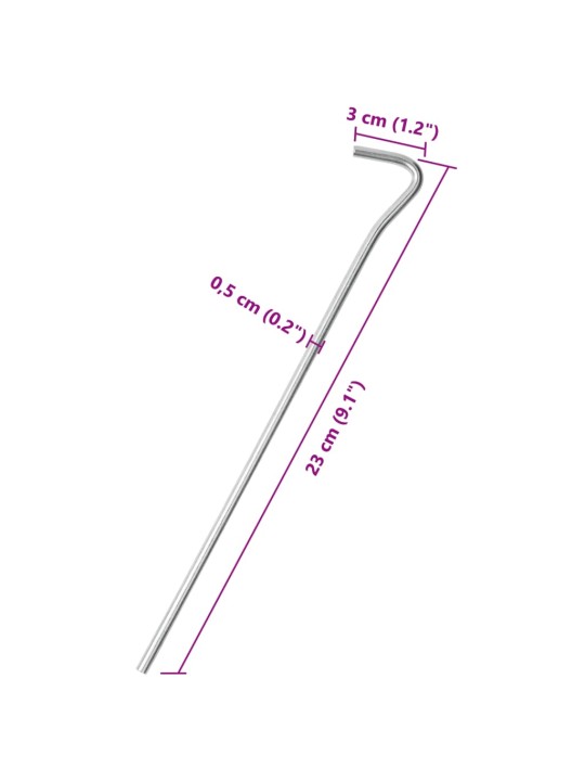 Palapinės kaiščiai, 25vnt., 23cm, skersmuo 5mm, plienas