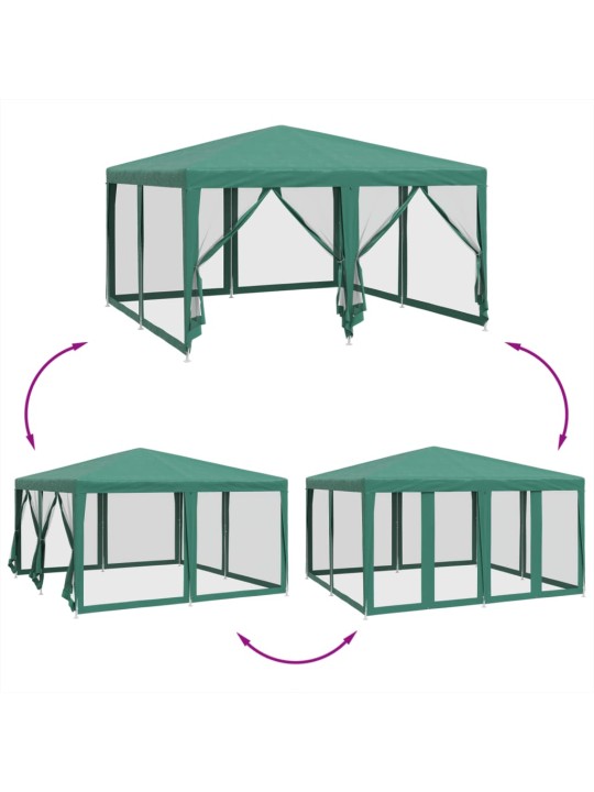 Proginė palapinė su 8 tinklinėmis sienomis, žalia, 4x4m, HDPE