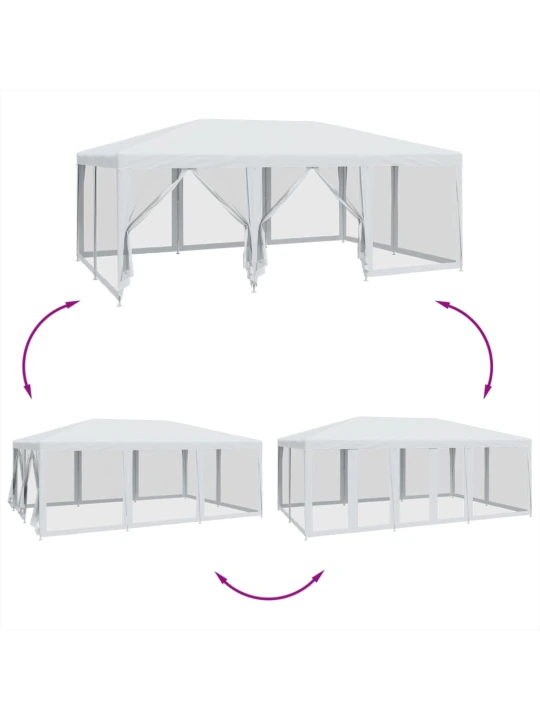 Proginė palapinė su 10 tinklinėmis sienomis, balta, 6x4m, HDPE