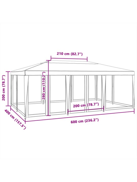 Proginė palapinė su 10 tinklinėmis sienomis, balta, 6x4m, HDPE