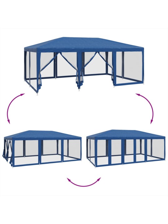Proginė palapinė su 10 tinklinėmis sienomis, mėlyna, 6x4m, HDPE