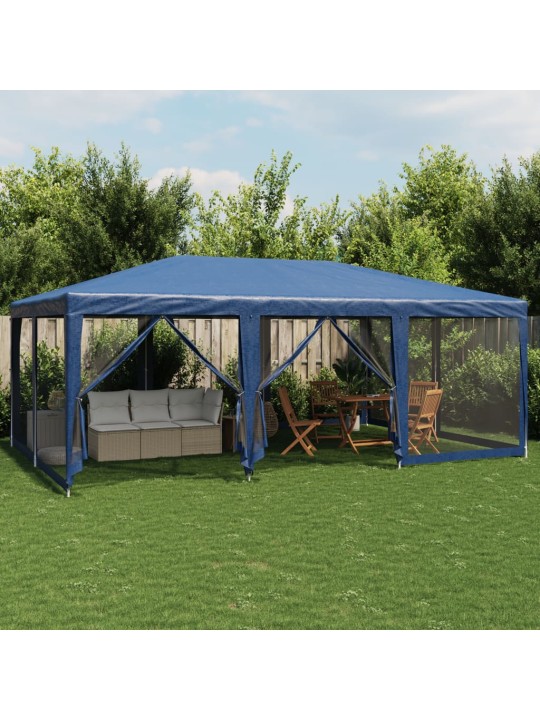 Proginė palapinė su 10 tinklinėmis sienomis, mėlyna, 6x4m, HDPE