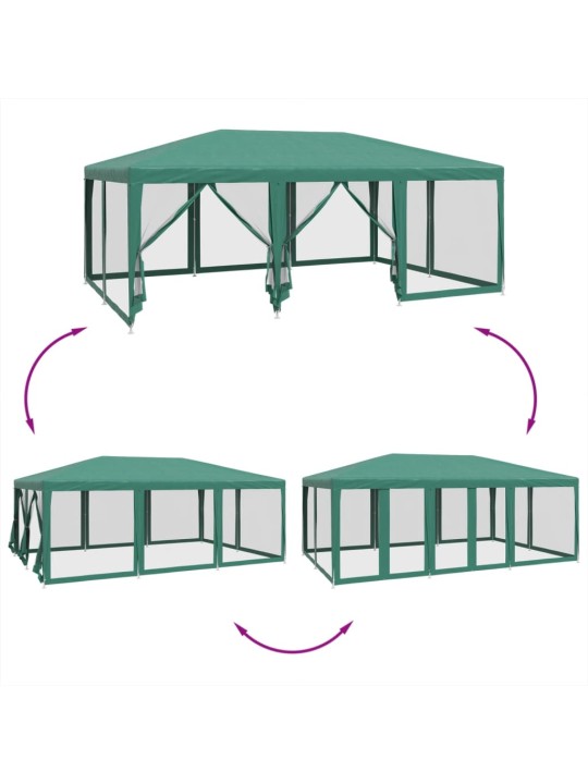 Proginė palapinė su 10 tinklinėmis sienomis, žalia, 6x4m, HDPE