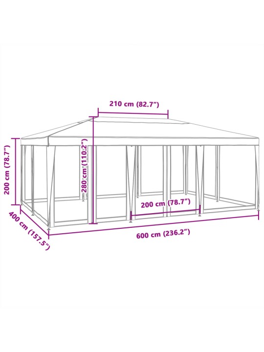 Proginė palapinė su 10 tinklinėmis sienomis, žalia, 6x4m, HDPE