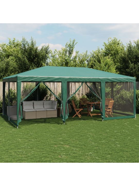 Proginė palapinė su 10 tinklinėmis sienomis, žalia, 6x4m, HDPE