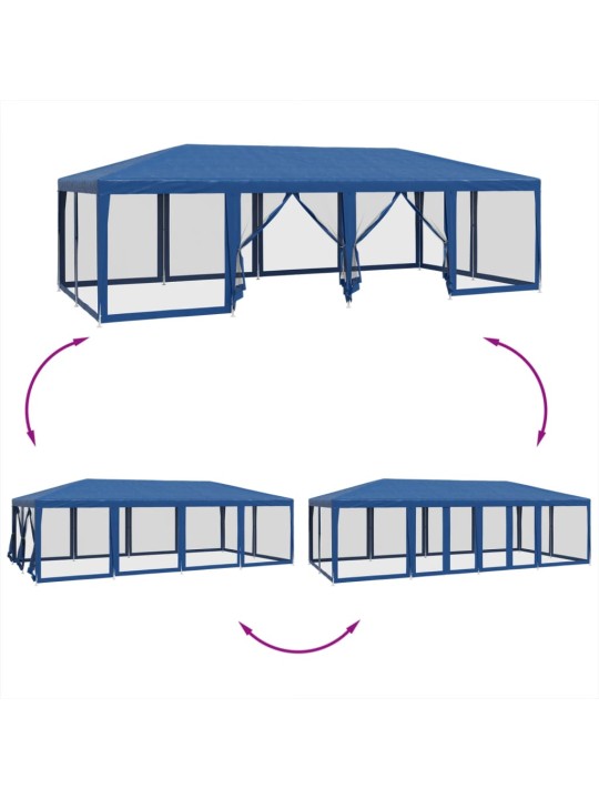 Proginė palapinė su 12 tinklinėmis sienomis, mėlyna, 8x4m, HDPE