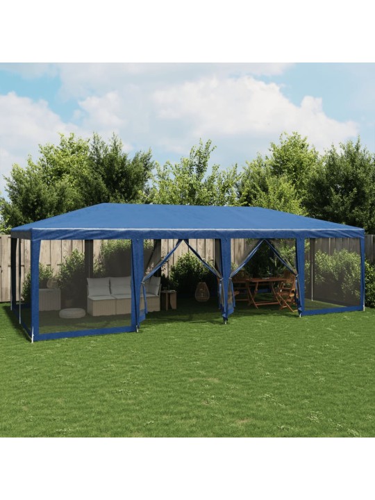 Proginė palapinė su 12 tinklinėmis sienomis, mėlyna, 8x4m, HDPE
