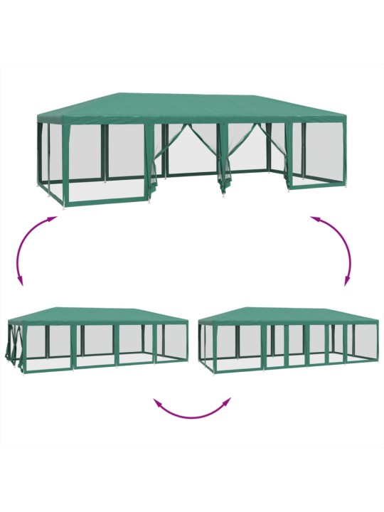 Proginė palapinė su 12 tinklinėmis sienomis, žalia, 8x4m, HDPE