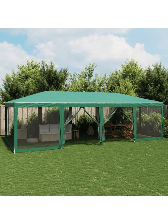 Proginė palapinė su 12 tinklinėmis sienomis, žalia, 8x4m, HDPE