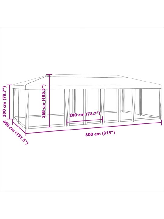 Proginė palapinė su 12 sienomis, antracito, 8x4m, HDPE