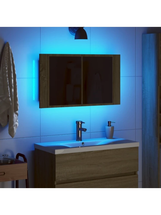 Veidrodinė LED spintelė, ąžuolo, 80x12x45cm, apdirbta mediena