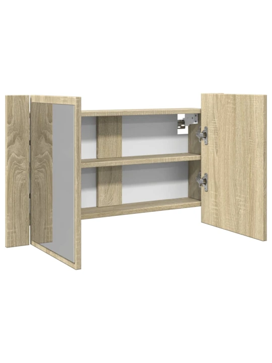 Veidrodinė LED spintelė, ąžuolo, 80x12x45cm, apdirbta mediena
