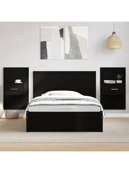 Lovos galvūgalis su spintelėmis, juodas, 120cm, mediena