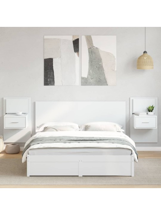 Lovos galvūgalis su spintelėmis, baltas, 120cm, mediena