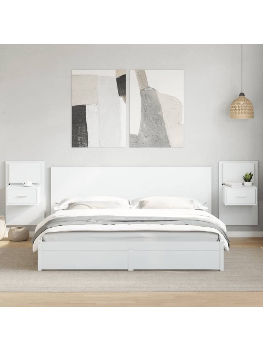 Lovos galvūgalis su spintelėmis, baltas, 200cm, mediena