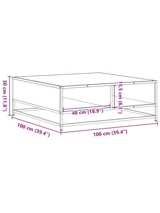 Kavos staliukas, juodas, 100x100x30cm, apdirbta mediena/metalas