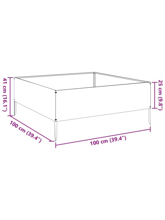 Aukštas sodo lovelis, 100x100x25cm, galvanizuotas plienas
