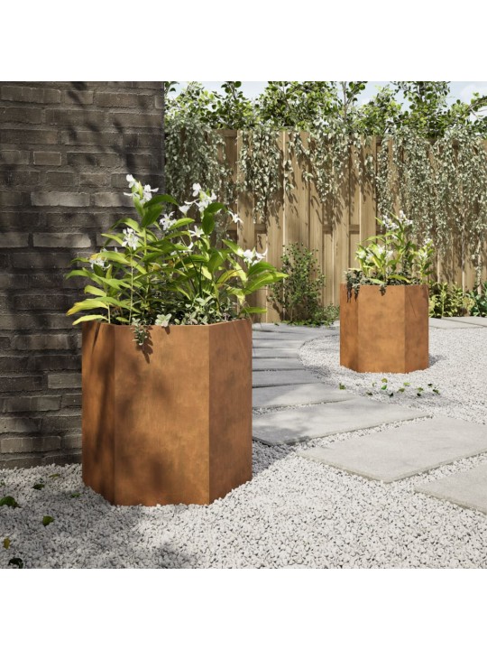 Sodo loveliai, 2vnt., 46x40x45cm, corten plienas, šešiakampiai