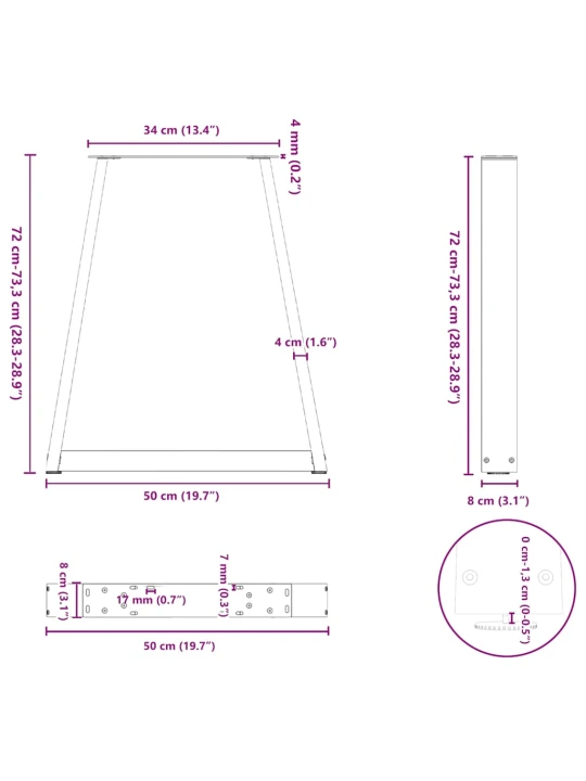 Kavos staliuko kojelės, V formos, 2 vnt., juoda, 50x(72-73)cm