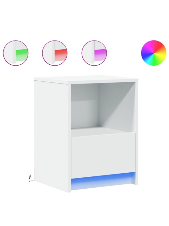 Naktinės spintelės su LED lemputėmis, 2vnt., baltos, mediena