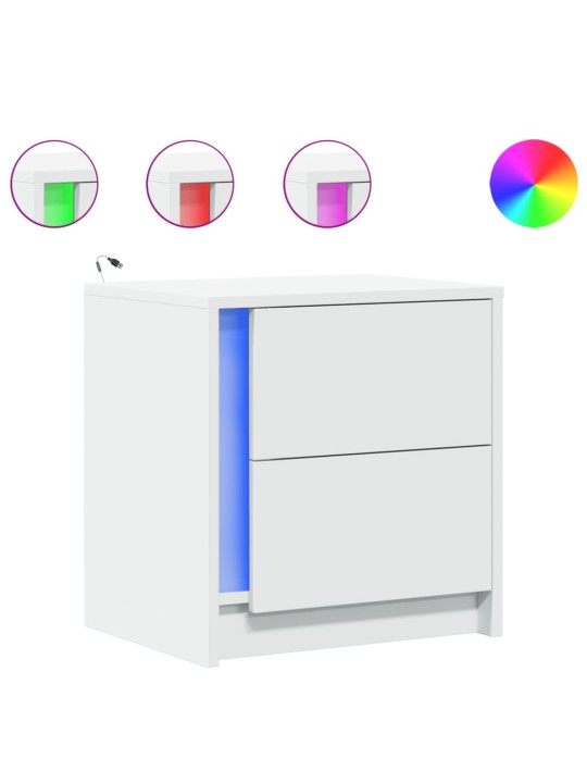 Naktinės spintelės su LED lemputėmis, 2vnt., baltos, mediena