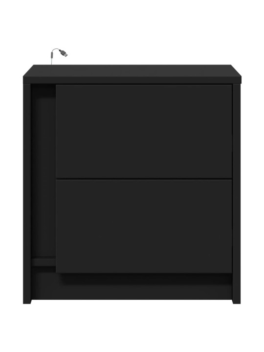 Naktinės spintelės su LED lemputėmis, 2vnt., juodos, mediena