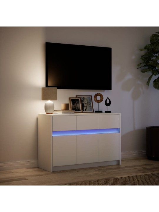 Televizoriaus spintelė su LED, balta, 91x34x61cm, mediena