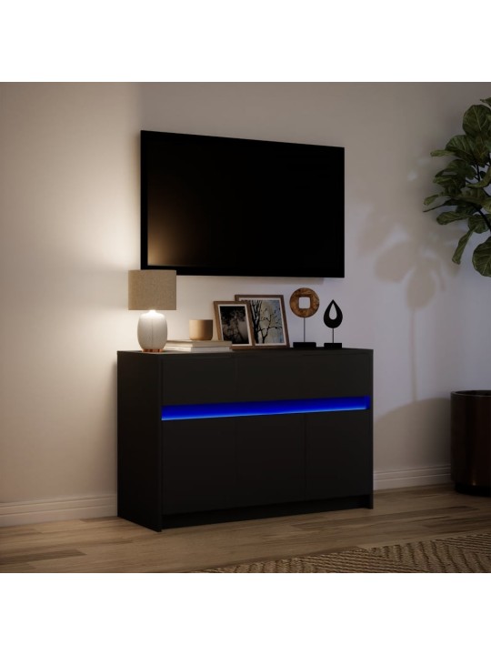 Televizoriaus spintelė su LED, juoda, 91x34x61cm, mediena