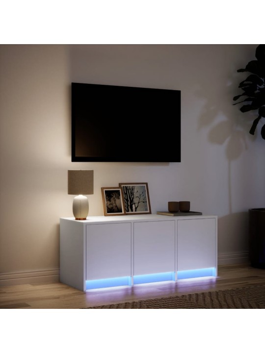 Televizoriaus spintelė su LED, balta, 97x34x40cm, mediena