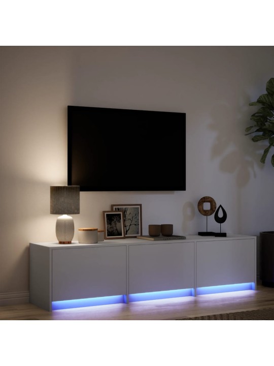 Televizoriaus spintelė su LED, balta, 165x34x40cm, mediena