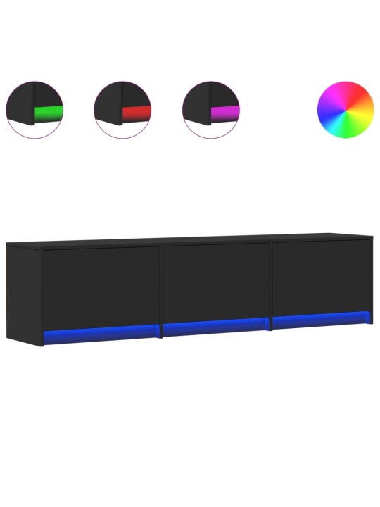 Televizoriaus spintelė su LED, juoda, 165x34x40cm, mediena