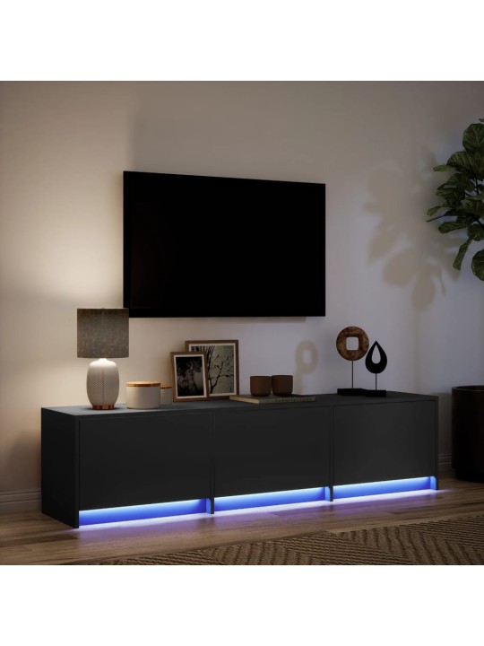 Televizoriaus spintelė su LED, juoda, 165x34x40cm, mediena