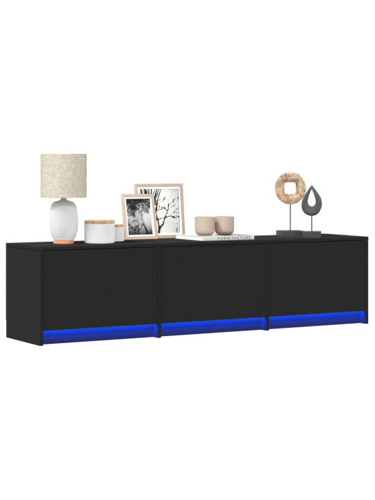 Televizoriaus spintelė su LED, juoda, 165x34x40cm, mediena