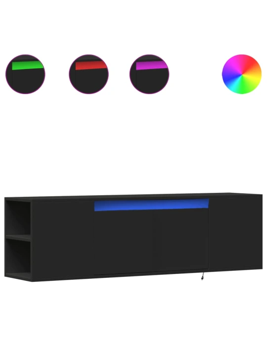 Sieninė TV spintelė su LED lemputėmis, juoda, 135x31x39,5cm