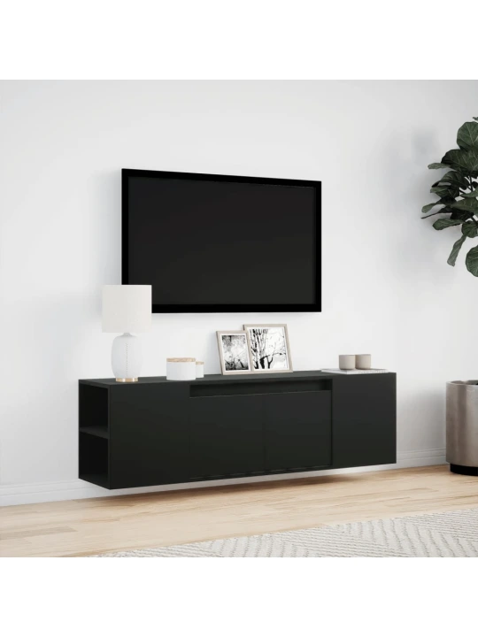 Sieninė TV spintelė su LED lemputėmis, juoda, 135x31x39,5cm