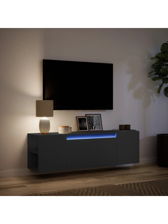 Sieninė TV spintelė su LED lemputėmis, juoda, 135x31x39,5cm