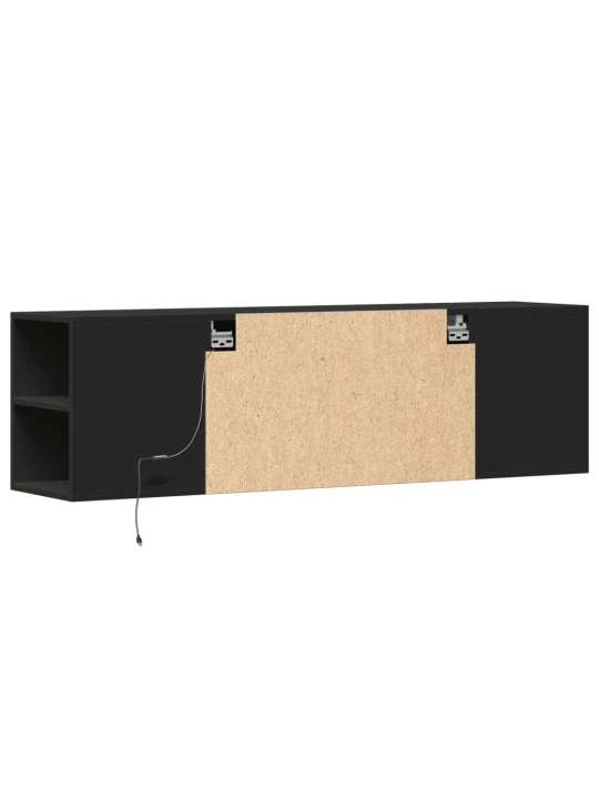 Sieninė TV spintelė su LED lemputėmis, juoda, 135x31x39,5cm